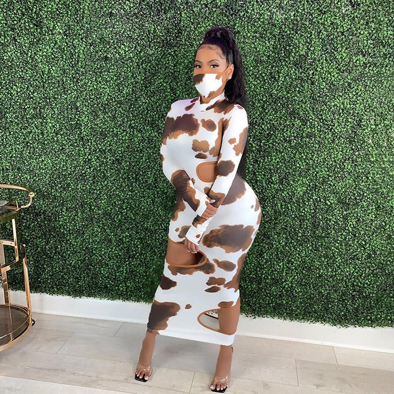 Weird Puss Hollow Out Women Irregular Hole Maxi Dresses Skinny Full Sleeve Skinny o - Neck Activewear Party Prom Club Street Style - Sophinity