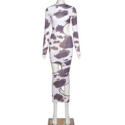Weird Puss Hollow Out Women Irregular Hole Maxi Dresses Skinny Full Sleeve Skinny o - Neck Activewear Party Prom Club Street Style - Sophinity