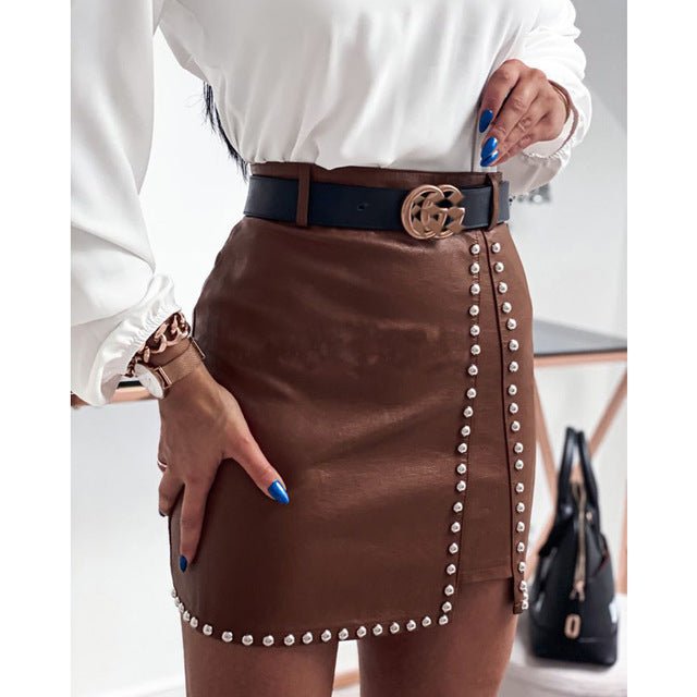 Elegant Fashion Rivets PU Leather Skirts Women - Sophinity