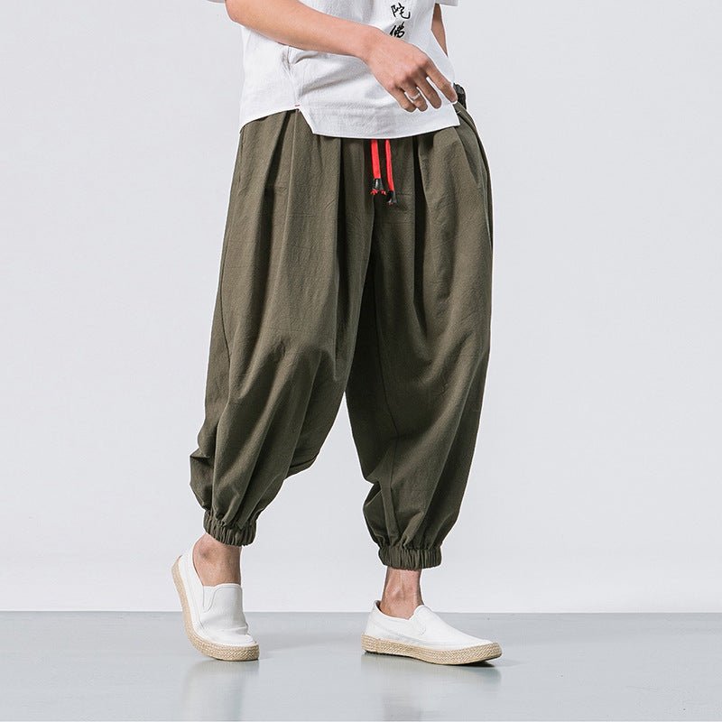 Loose Cotton Linen Trousers Men's Wide - leg Pants Harlan Feet Pants - Sophinity