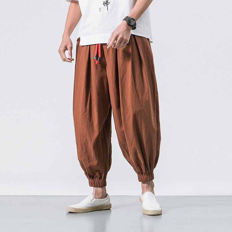 Loose Cotton Linen Trousers Men's Wide - leg Pants Harlan Feet Pants - Sophinity