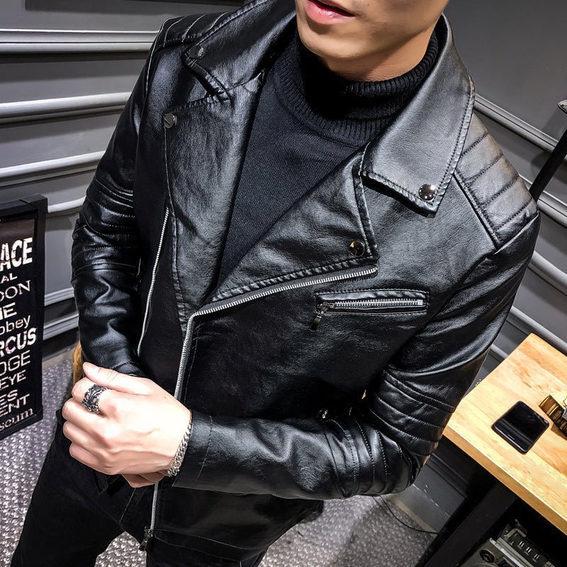 Men's Leather Slim PU Leather Jacket Lapel Jacket - Sophinity