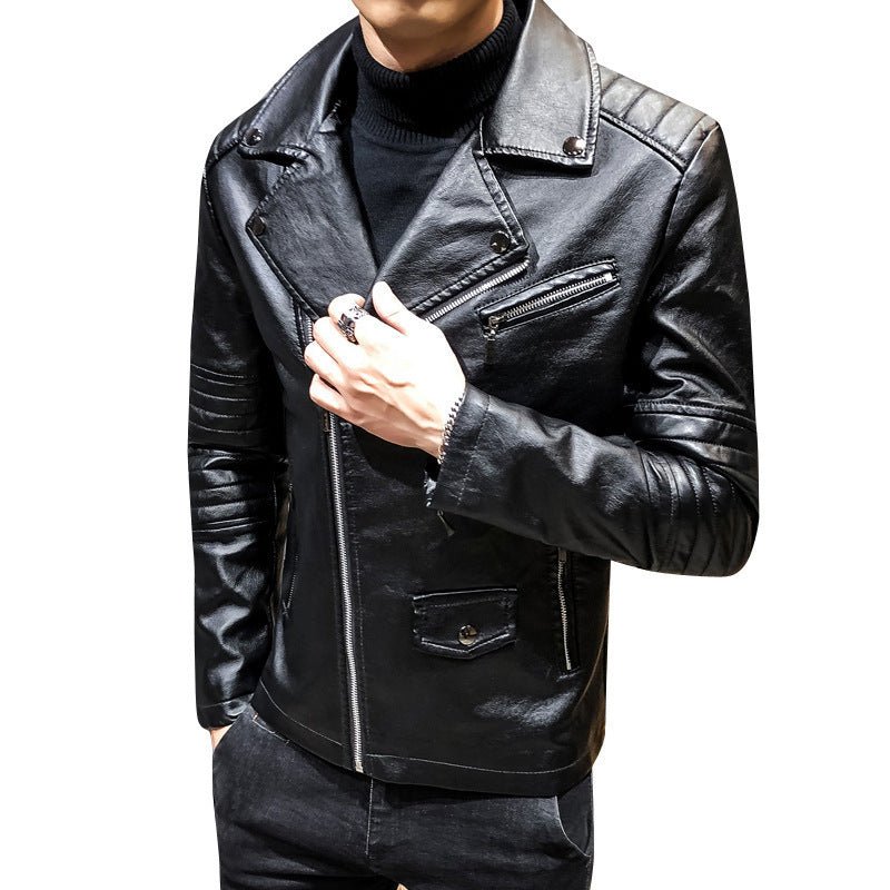 Men's Leather Slim PU Leather Jacket Lapel Jacket - Sophinity