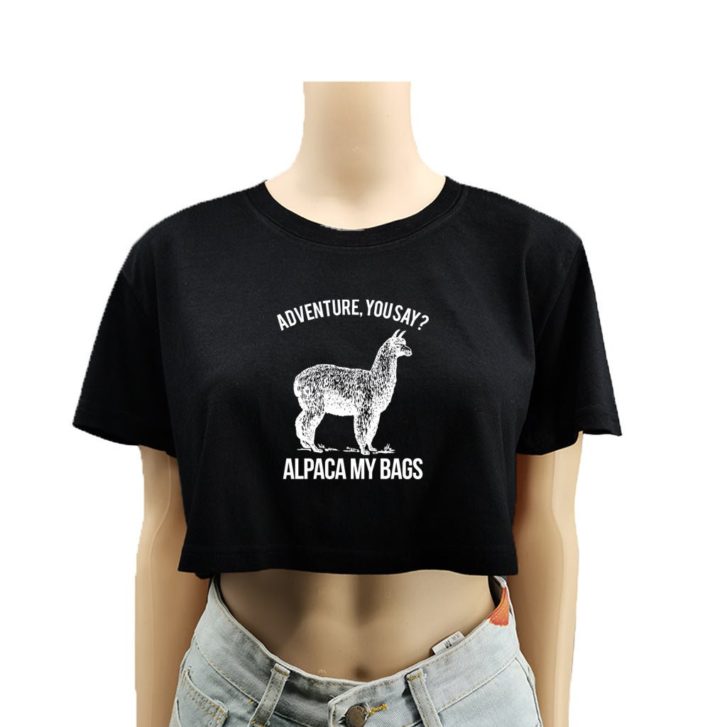 Summer Round Neck Cropped Dress ALPACA MY BAGS Alpaca Casual Women's T - sleeve - Sophinity