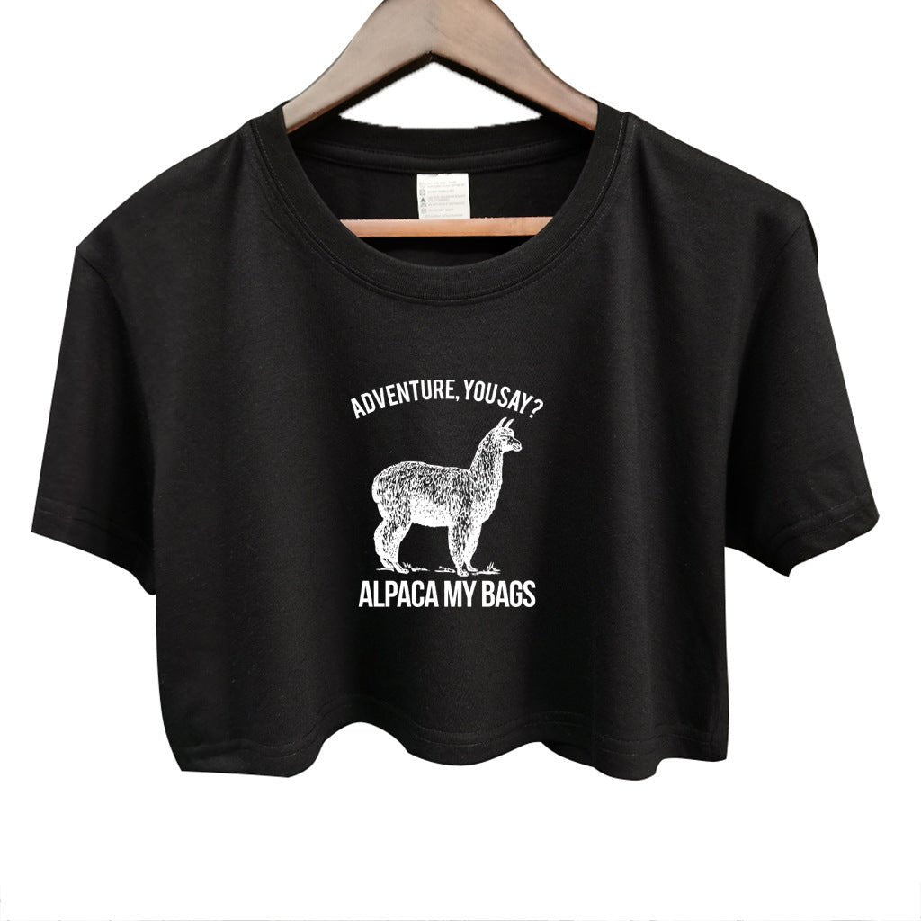 Summer Round Neck Cropped Dress ALPACA MY BAGS Alpaca Casual Women's T - sleeve - Sophinity