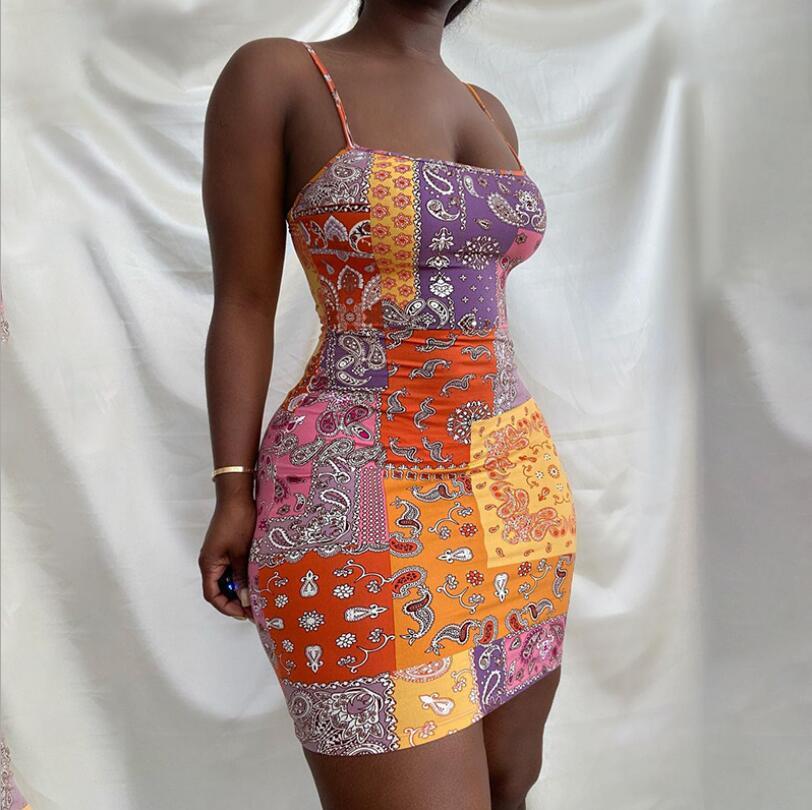 Summer New Suspender Sleeveless Back Cashew Flower Print Dress - Sophinity