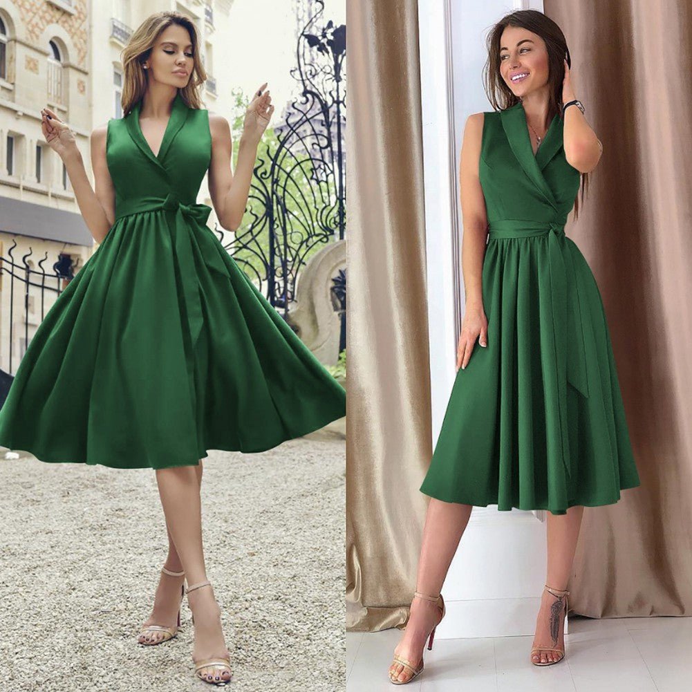 Dies Midi Dress Casual Sleeveless Belt Dress Female New - Sophinity
