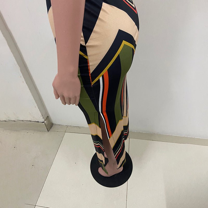Colorful Striped Print Side Slit Maxi Dress Women Colorblock Sleeveless Slim Long Dresses - Sophinity