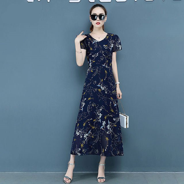 Taobao Special Edition Merchandise Floral Long Skirt, Plus Size Women's Dress, Slim And Fat Mm, Boutique Printed Chiffon Dress, Age Reduction - Sophinity
