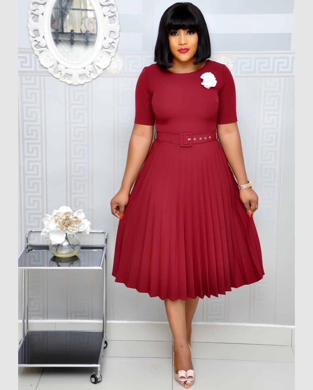 Round Neck Plus Size Mother's Dress Female Pleated Dress - Sophinity