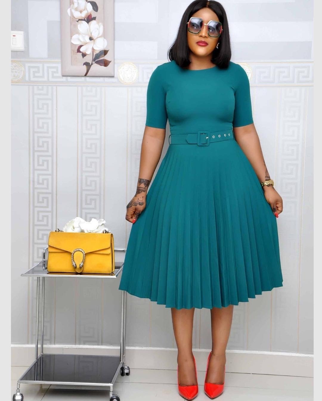 Round Neck Plus Size Mother's Dress Female Pleated Dress - Sophinity