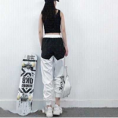 High Waist Letter Spliced Cargo Pants Women Loose Harajuku - Sophinity