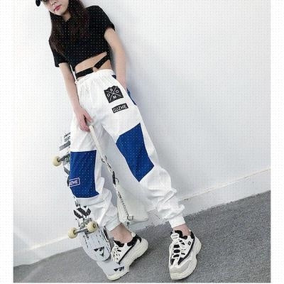 High Waist Letter Spliced Cargo Pants Women Loose Harajuku - Sophinity