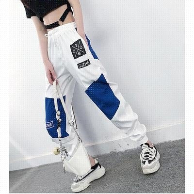 High Waist Letter Spliced Cargo Pants Women Loose Harajuku - Sophinity