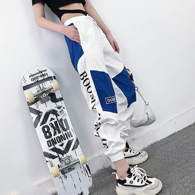 High Waist Letter Spliced Cargo Pants Women Loose Harajuku - Sophinity
