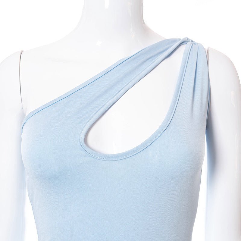 Solid Color One - shoulder Sleeveless Hollow Dress - Sophinity