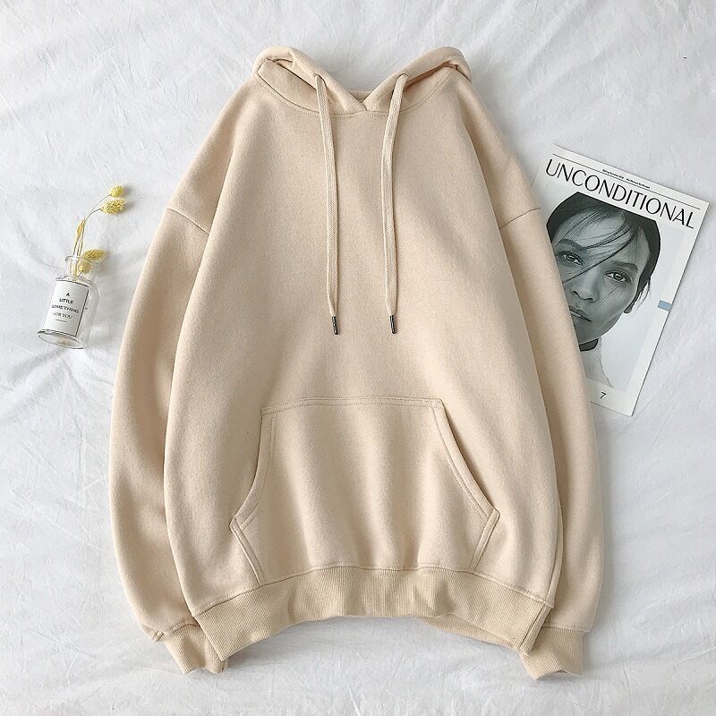 Pure color hooded plus fleece sweater Loose casual sweater - Sophinity