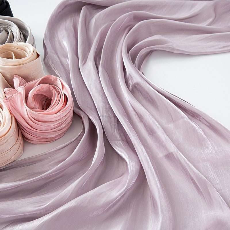 Solid Color Thin Travel Sun Protection Shawl Linen Plain Satin Scarf - Sophinity