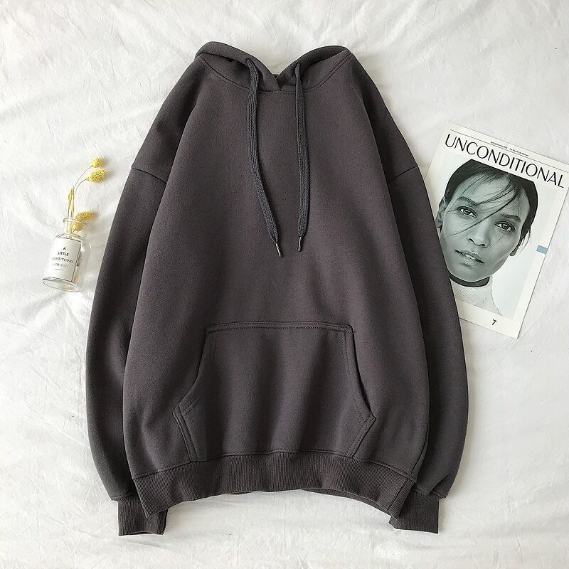 Pure color hooded plus fleece sweater Loose casual sweater - Sophinity