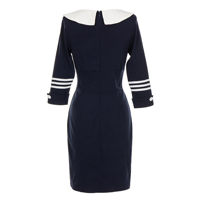 Retro elegant waist slim slim straight dress - Sophinity