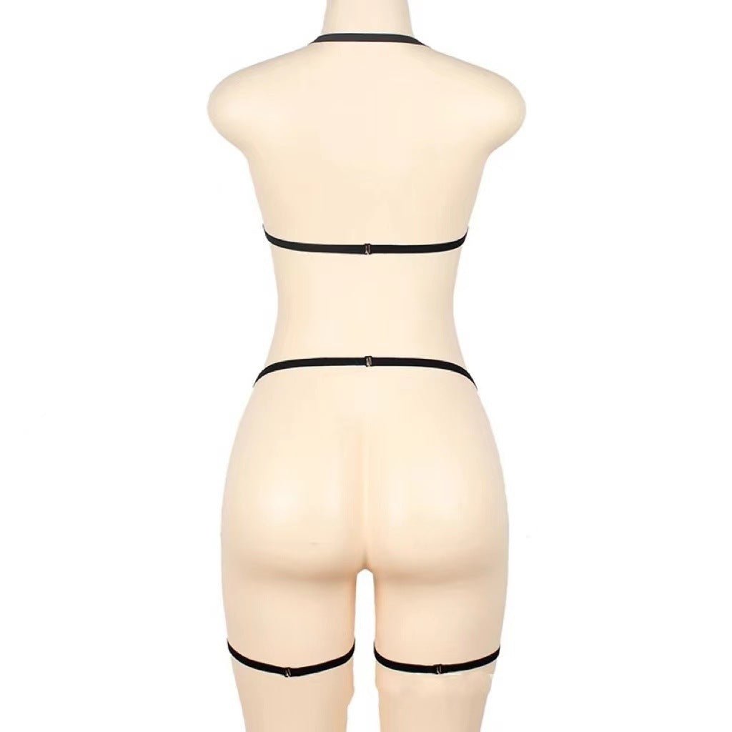 Three - point Lace Up Cross Hollow Temptation Suit - Sophinity