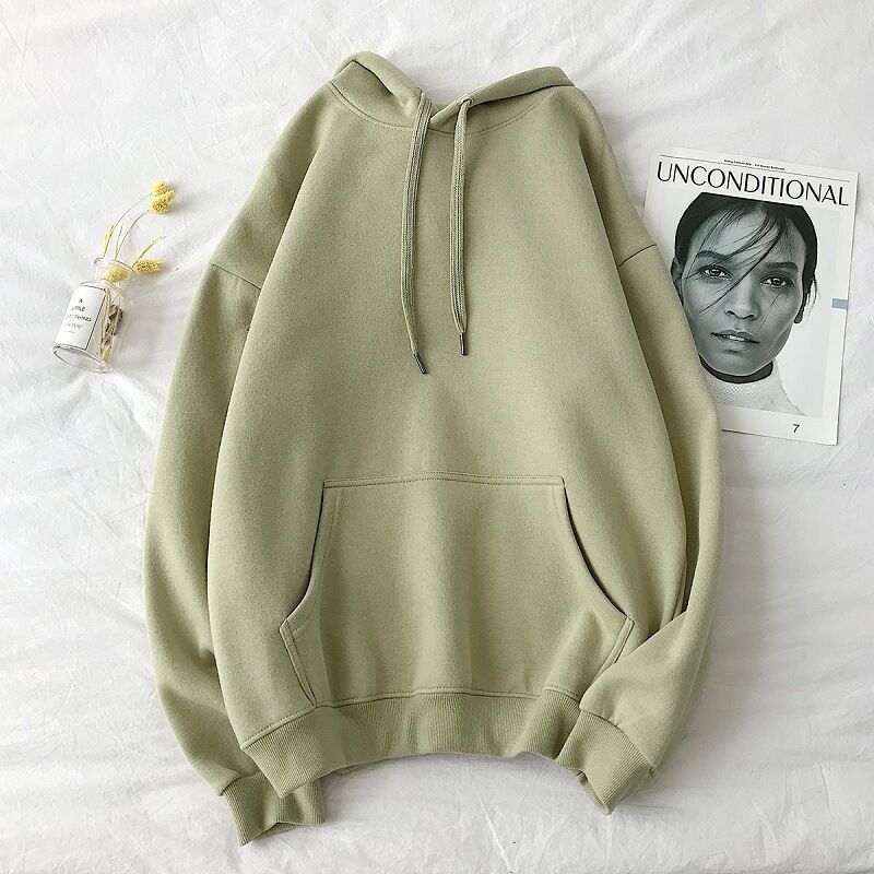 Pure color hooded plus fleece sweater Loose casual sweater - Sophinity