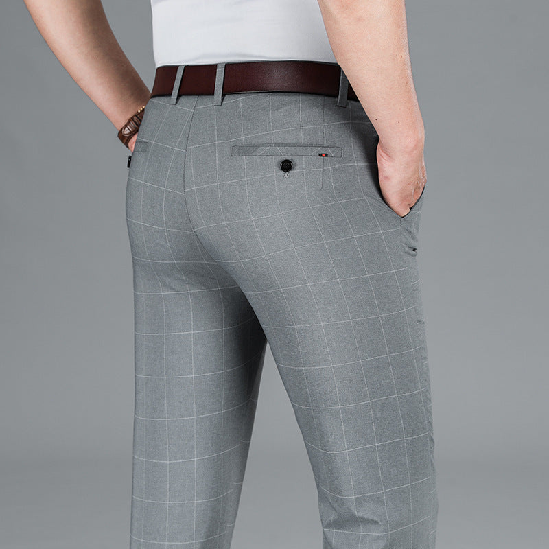 Slim-fit Straight Plaid Suit Formal Wear Mid Waist Casual Pants - Sophinity