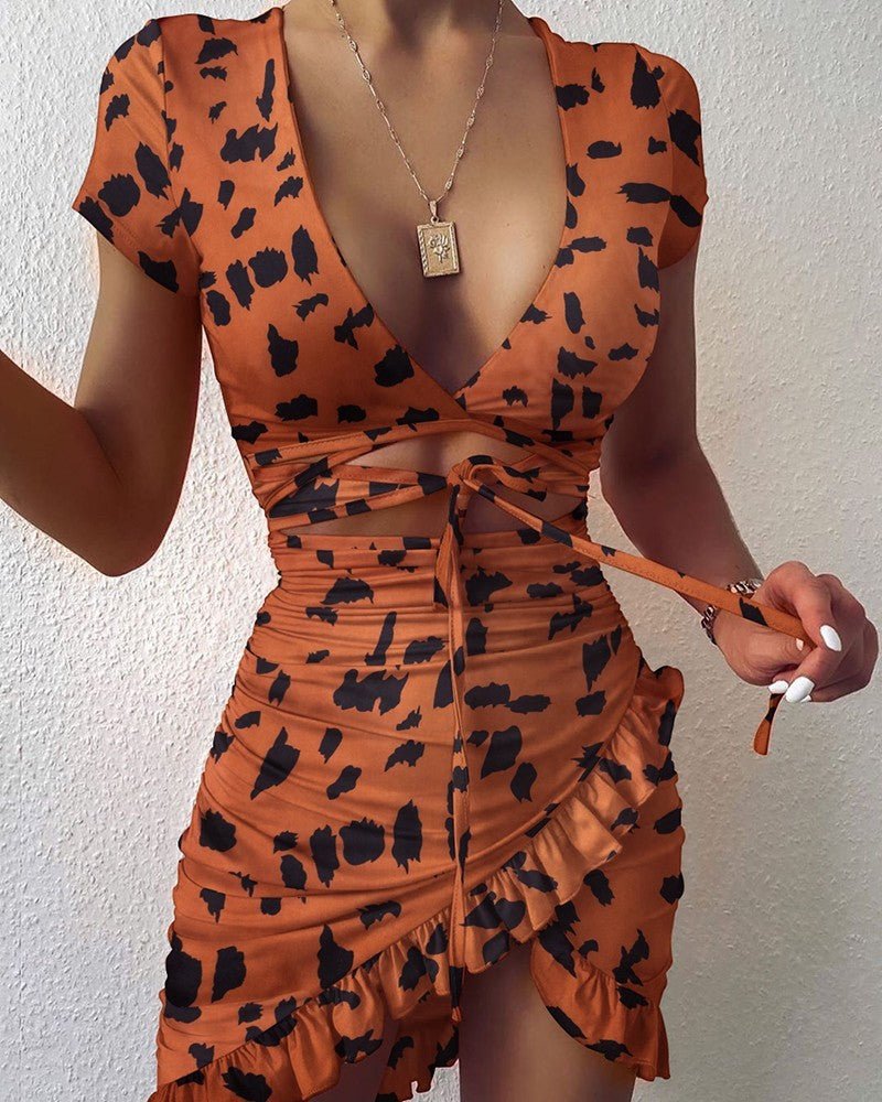 V - neck print irregular dress - Sophinity