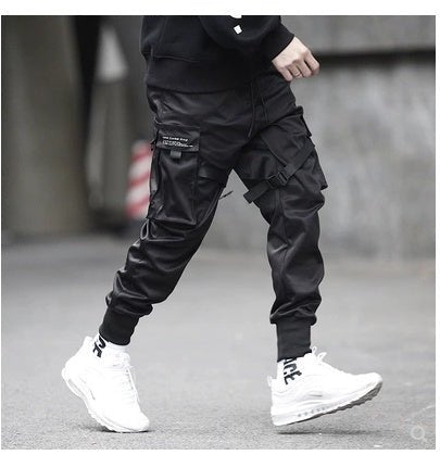 Hot Sale Men Black Hip Hop Cargo Pants Elastic Waist Jogger Trousers Sweatpants Pockets Full Length Casual Fashion - Sophinity