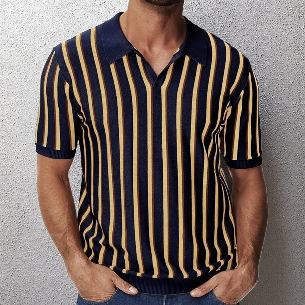 High Quality Summer Lapels Temperament Striped Knitted Polo Shirt - Sophinity