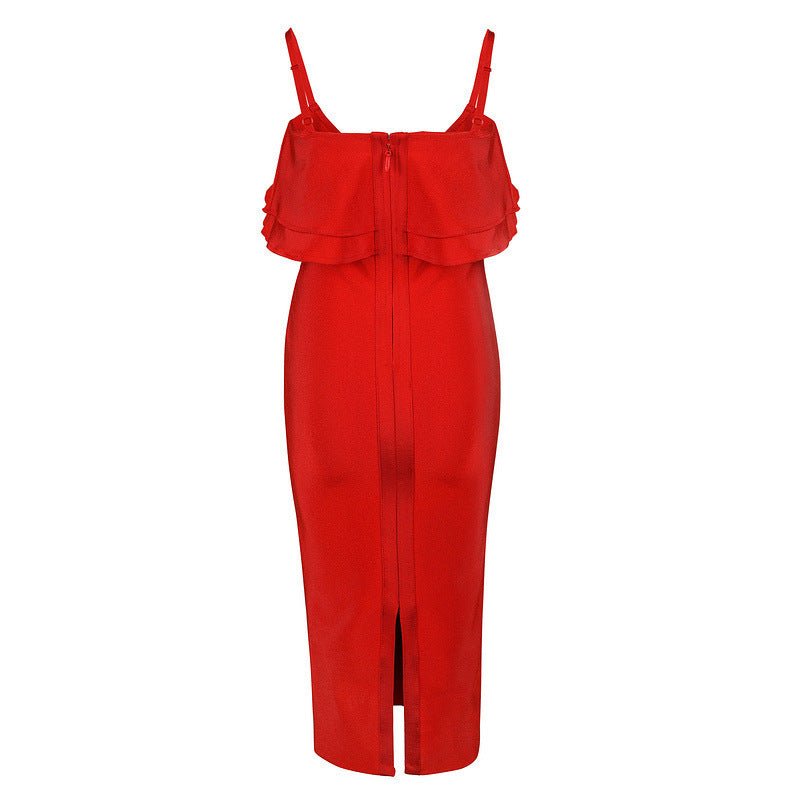 Ruffled sling red dress - Sophinity