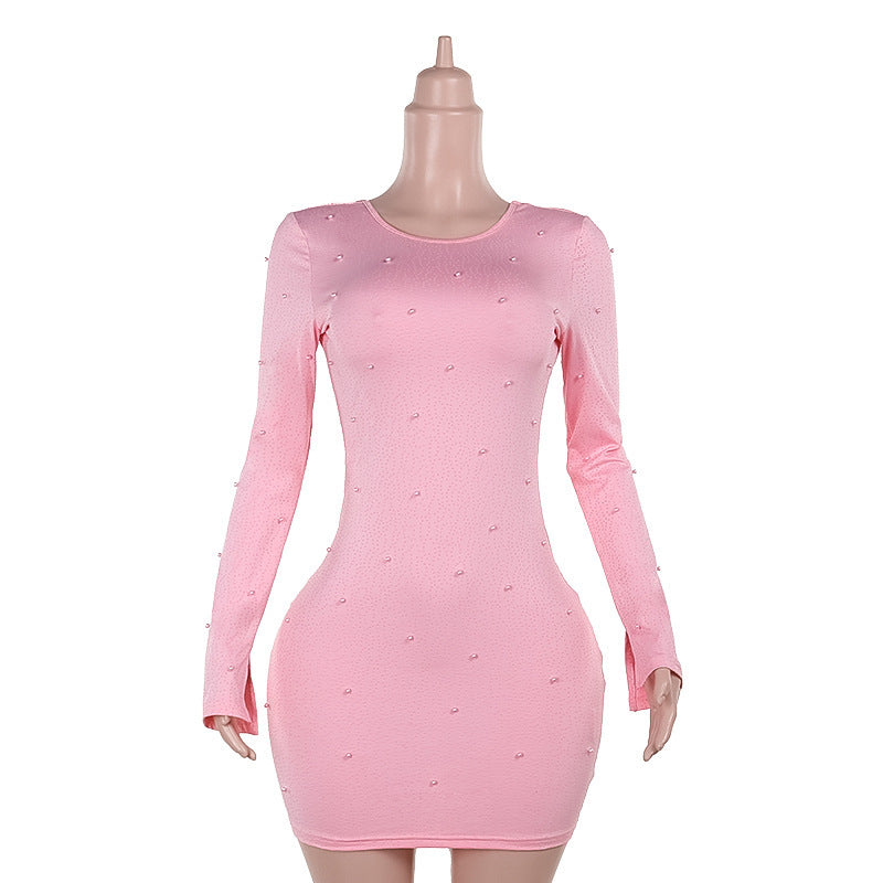 Backless Long Sleeves Beaded Dress Women - Sophinity