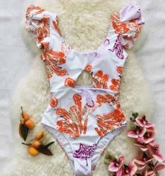 Printed Ruffle One Piece Swimming Costume Women Chiffon Maxi Dress - Sophinity