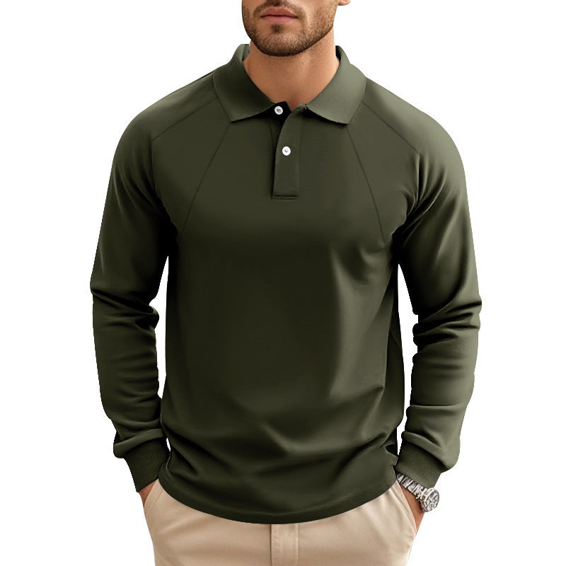 Spring And Autumn Polo Collar Solid Color Casual Bottoming American Polo Shirt Men - Sophinity