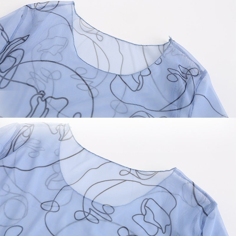 Women's Round Neck Long Sleeve Art Graffiti Slim Dress - Sophinity