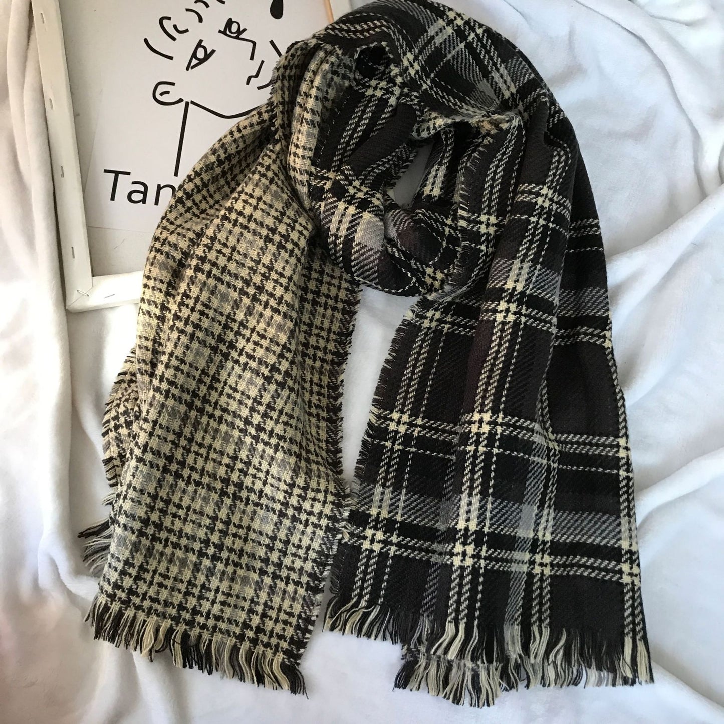 Retro Englon Plaid Tassel Scarf Women's Autumn And Winter Double-sided Cashmere Scarf - Sophinity