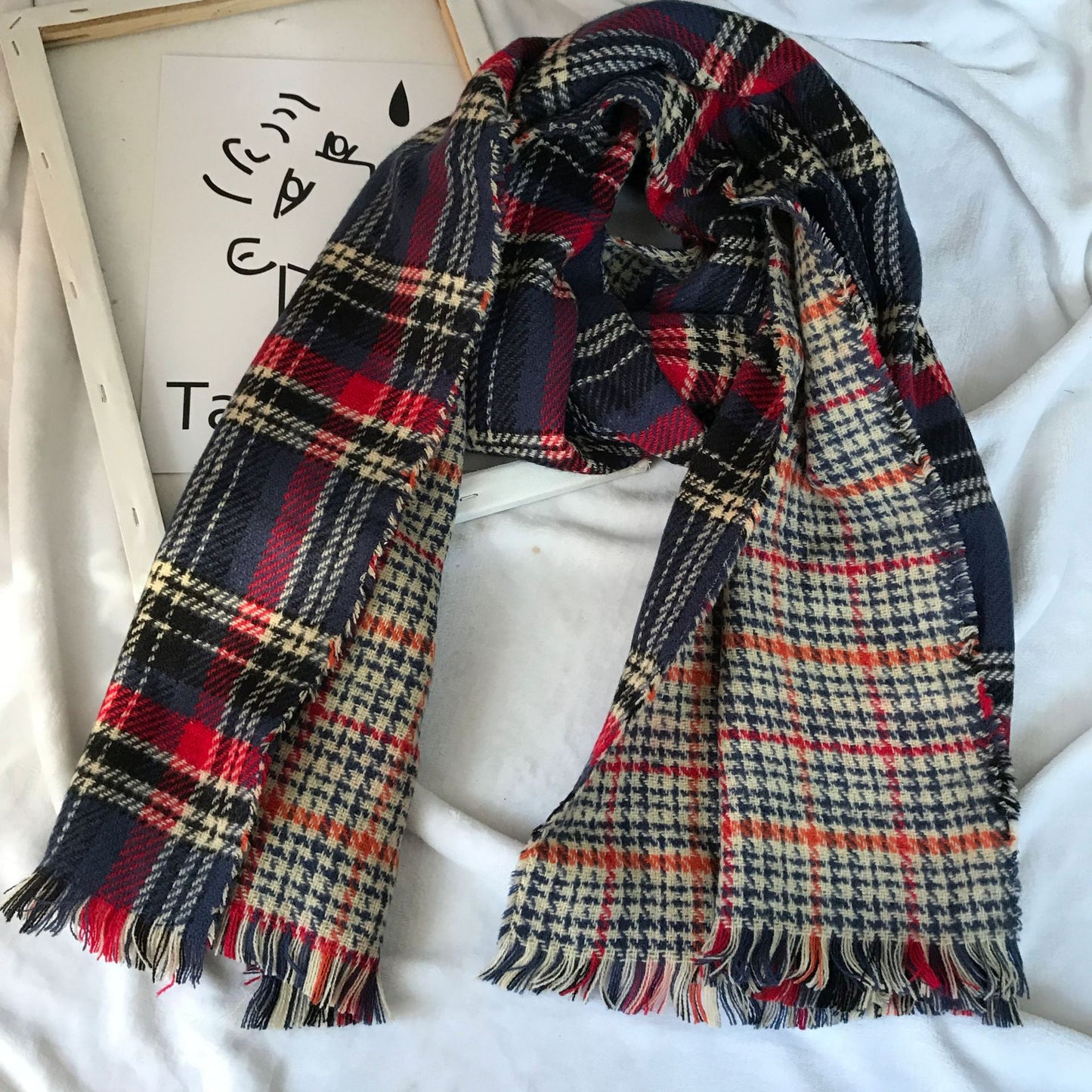 Retro Englon Plaid Tassel Scarf Women's Autumn And Winter Double-sided Cashmere Scarf - Sophinity