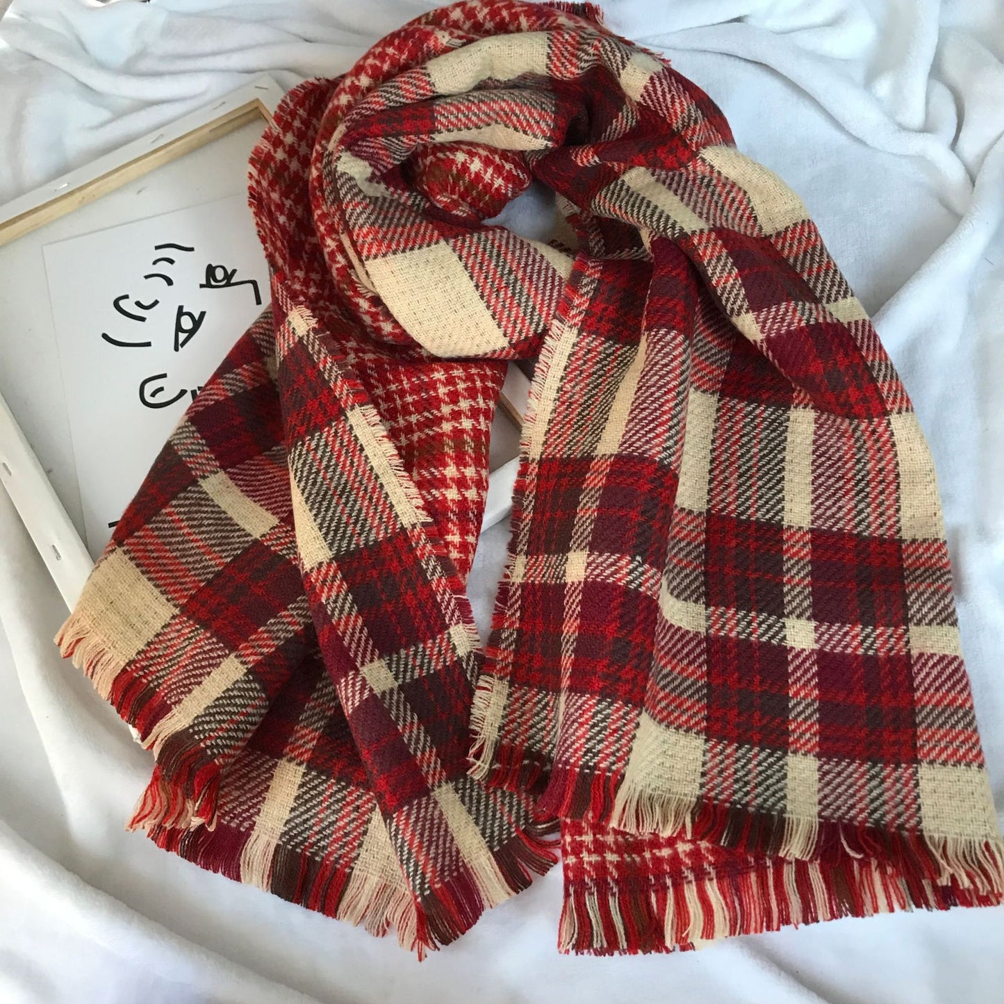 Retro Englon Plaid Tassel Scarf Women's Autumn And Winter Double-sided Cashmere Scarf - Sophinity