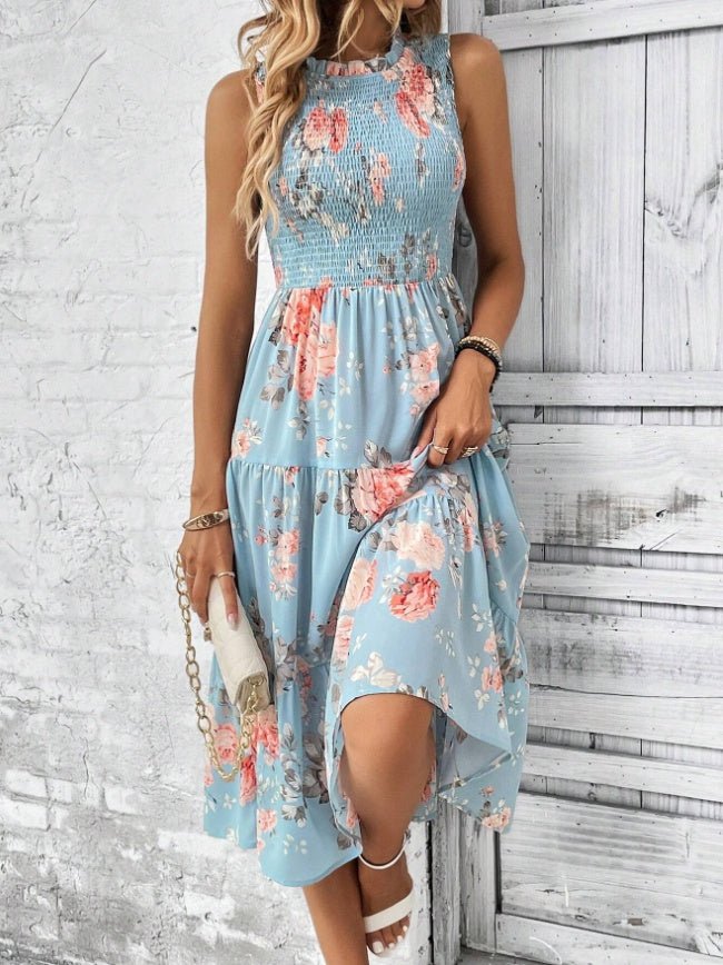 Floral Print Layered Hem Dress Maxi Vacation Beach Outfits Women - Sophinity
