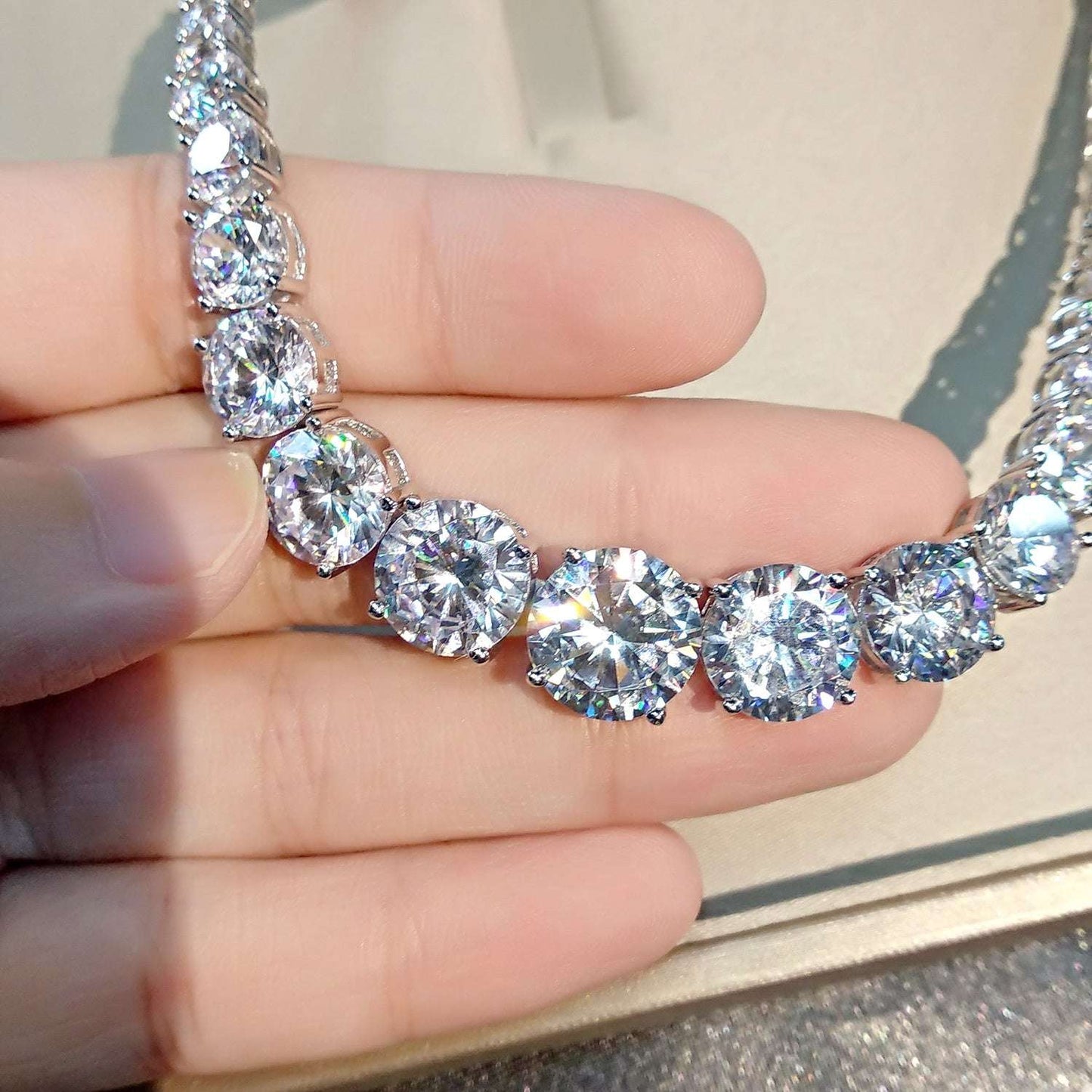 Moissanite 925 Sterling Silver Single Row Full Diamond Necklace For Women - Sophinity