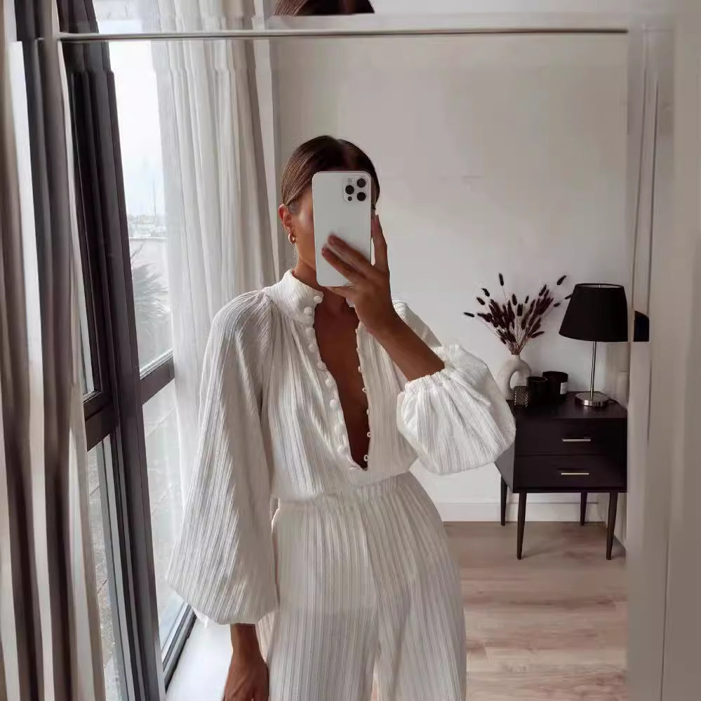 Women's Layering Top Shirt Trousers Suit - Sophinity