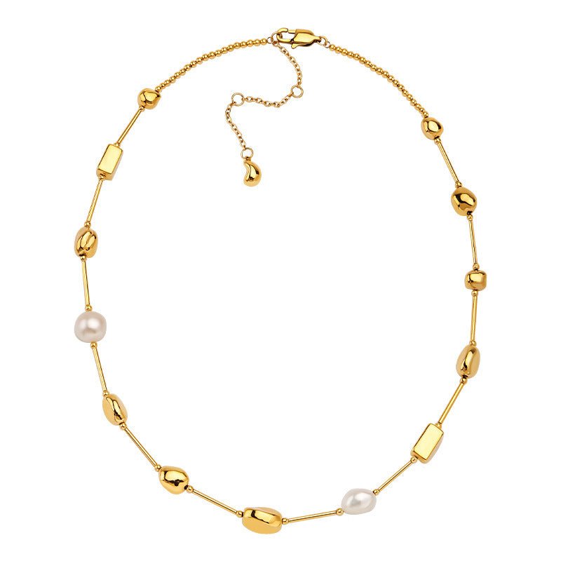 Simple Design Natural Pearl Lanyard Stitching Necklace For Women - Sophinity