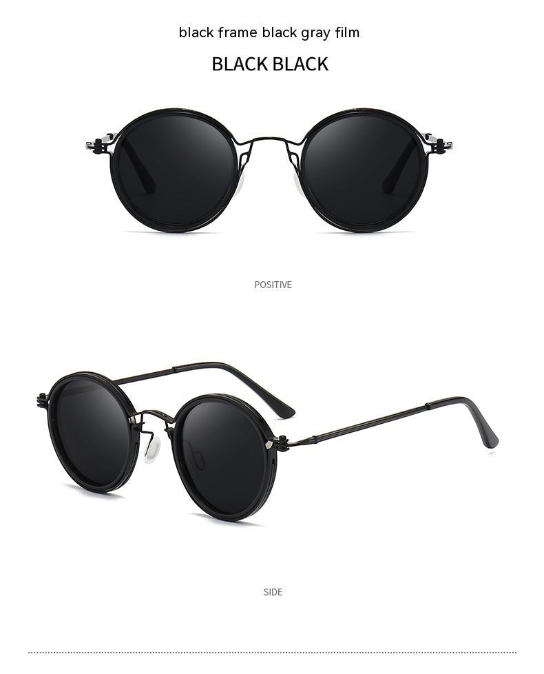 Sunscreen Retro Style Round Frame Metal Sunglasses - Sophinity