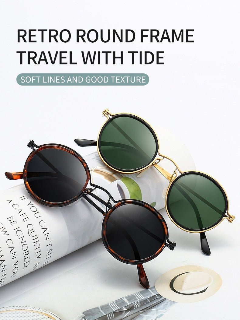 Sunscreen Retro Style Round Frame Metal Sunglasses - Sophinity