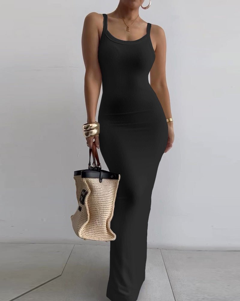 Women's White Suspender Slim Fit Skinny Long Dress - Sophinity