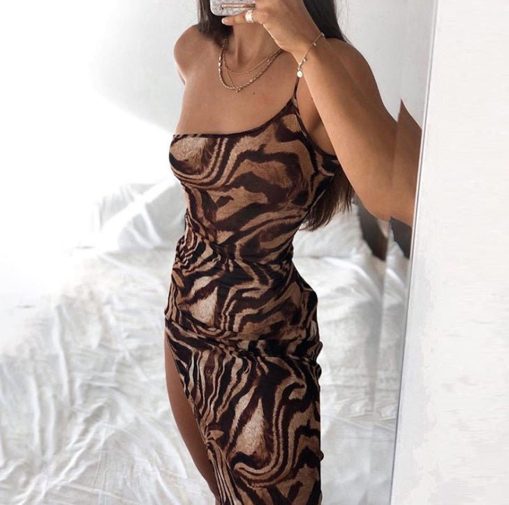Slim long skirt tiger print dress - Sophinity