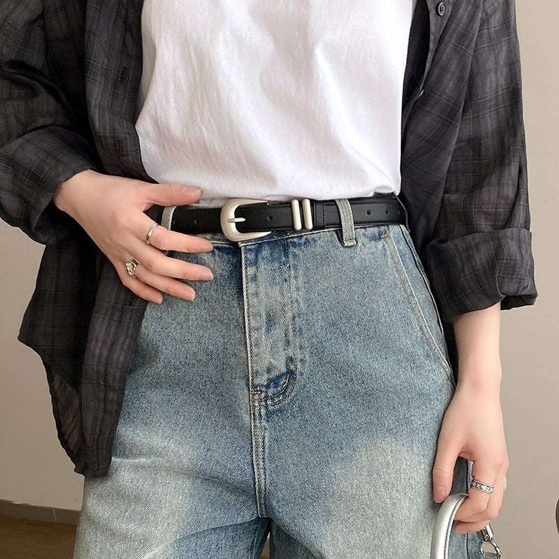 Minimalist Silver Buckle Crescent Thin Belt - Sophinity