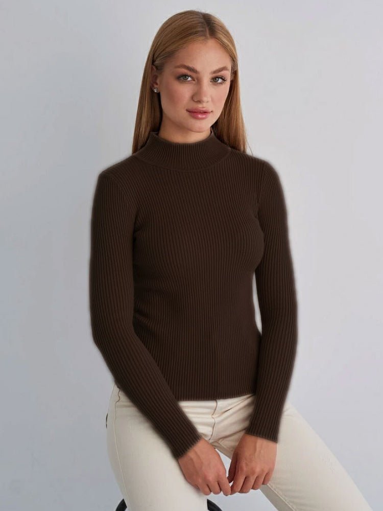 Women's Fashion Simple Pure Color Half Collar Sweater - Sophinity