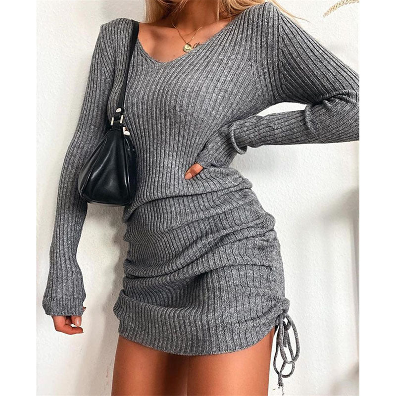 Women's Slim Thread Skirt Pleated Drawstring Dress - Sophinity