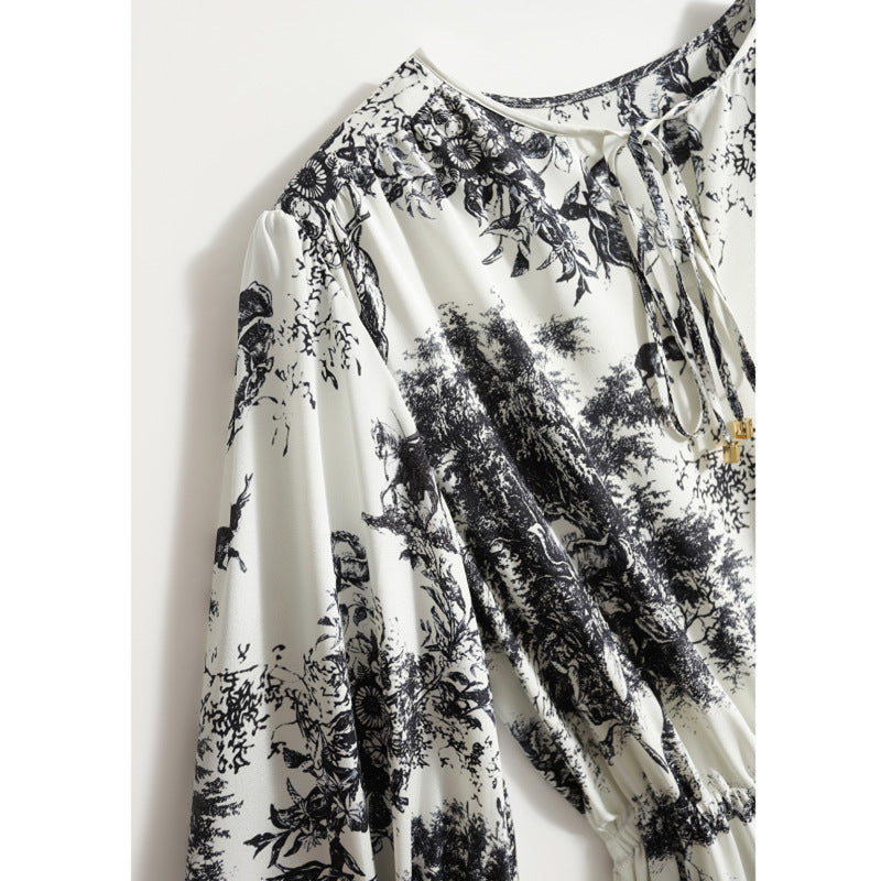 Elastic Heavy Crepe Silk Lantern Sleeve Dress - Sophinity